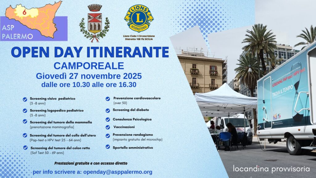 Avviso – Open day itinerante della prevenzione asp Palermo il 27 novembre 2025